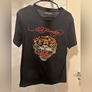Ed Hardy • Black Retro Tiger Rhinestone Jeweled T-shirt • Size S
